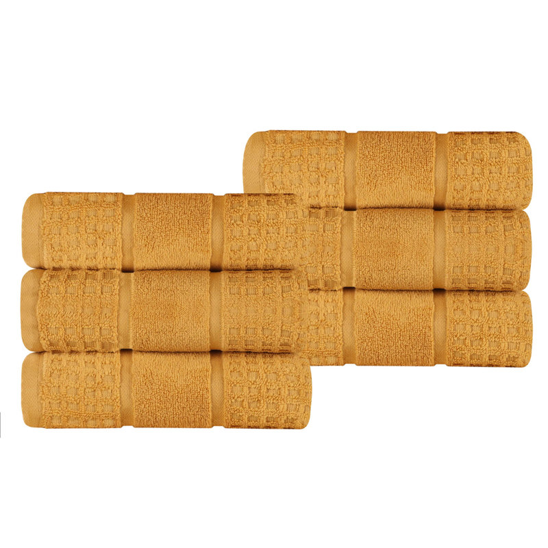 Camillah 100% Zero Twist Cotton Waffle Honeycomb Plush Absorbent Medium Weight Hand Towel Set, Gold