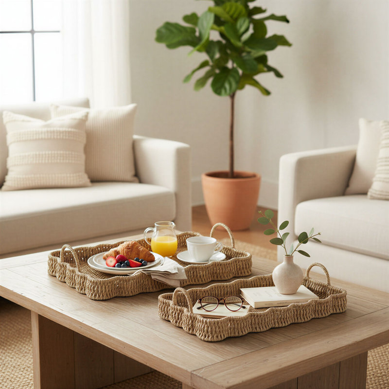 Fraga Coffee Table Tray, 16.1"L x 11.0"W x 4.3"H, Seagrass