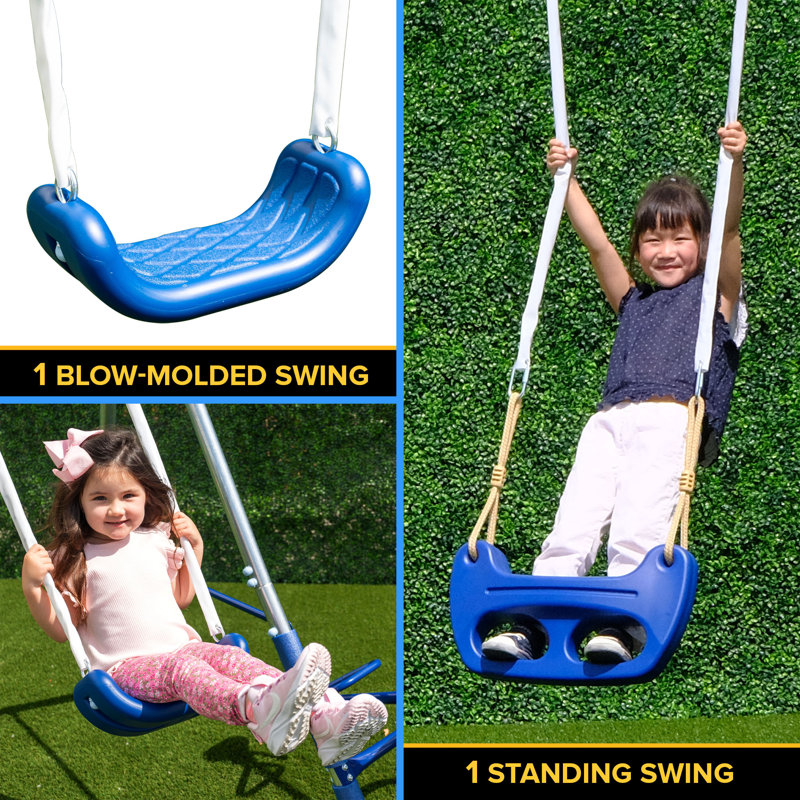 Sportspower Taylor Galvanized Metal Swing Set With Blow Molded Swing, Standing Swing, 2 Person Teeter Totter, 32" Saucer Swing, And 5' Slide, Bonus 4pc Anchor Kit Included