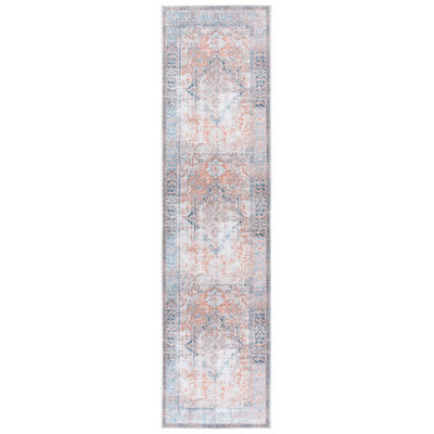 Vodeerick Orlando Felt/Velvet/Laminated Film Machine Washable Southwestern Rug in Orange/Blue