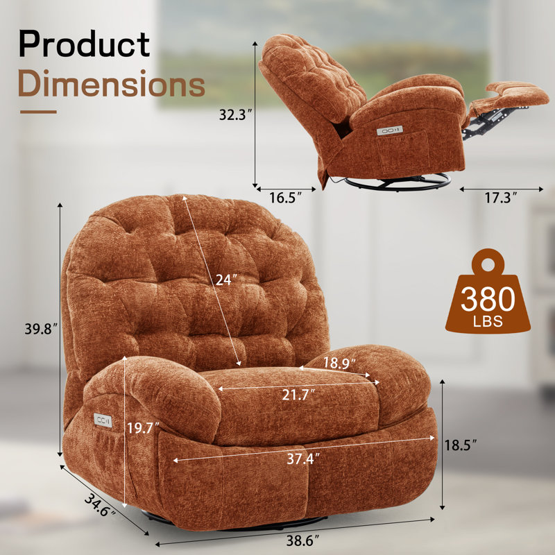 Recliner Chair, Electric Recliners , Soft Fabric Upholstered Recliner Chair With Side Pockets, Orange