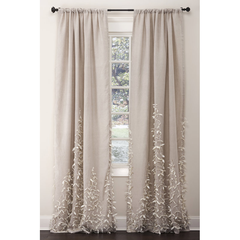 Ribbon Room Darkening Curtain, Natural, 50" W x 120" L