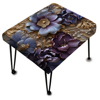 Royal And Purple And Golden Regal Opulence - Floral Rectangle Ottoman