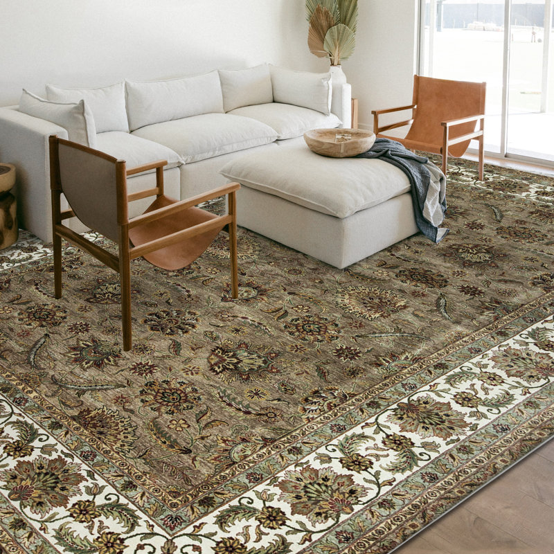 Mountain King Wool Oriental Area Rug in Gray/Ivory