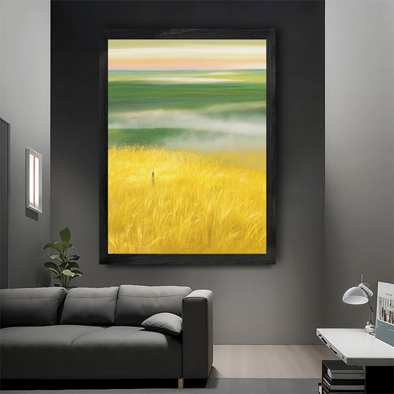 Peinture murale de luxe avec cadre en bois noir champ personne debout milieu peinture murale avec cadre en bois noir durable pour la décoration intérieure