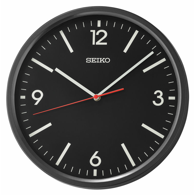 QHA009KLH Wall Clock, Metallic Black, Black