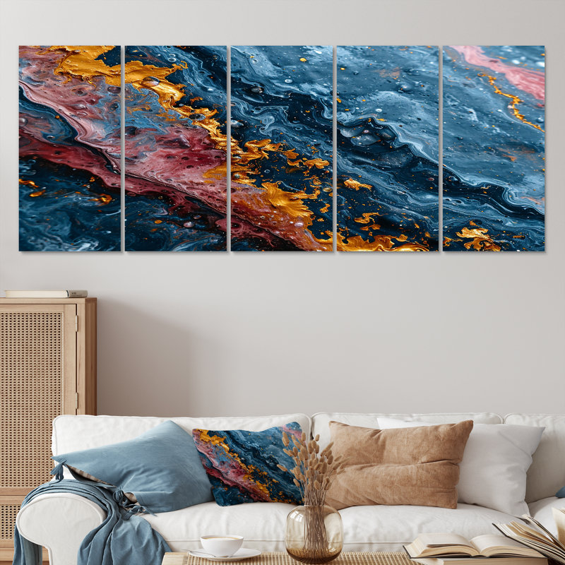 5 pièces d'art mural bleu foncé, H 32 po x l 80 po