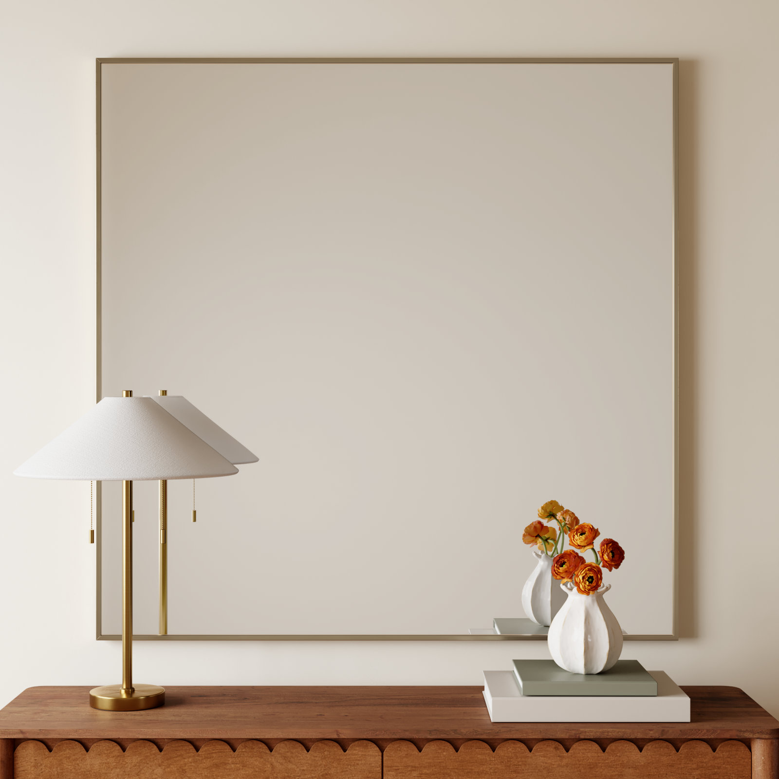 Valparaiso Metal Square Wall Mirror, Brass, 48"  x 48" 