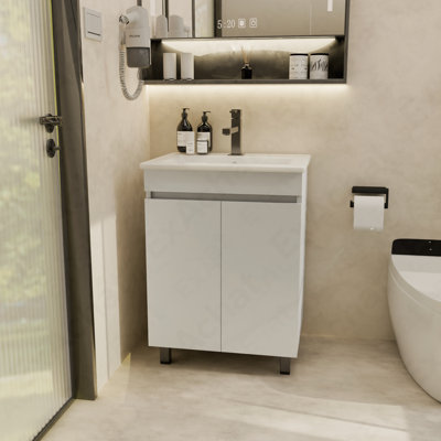 24" Bathroom Vanity With Sink, Bathroom Cabinet Vanity For Small Space, Freestanding Storage Bathroom Vanity With 2 Soft Closing Cabinets