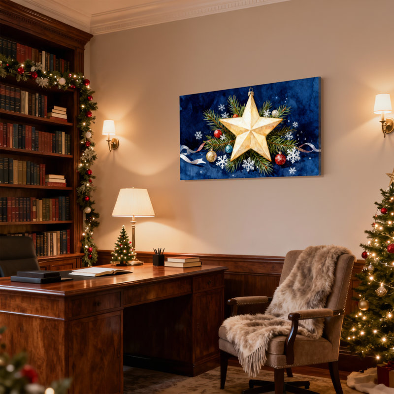Étoiles de Noël dorées, décorations d'arbre de Noël, ensemble de 3 flocons de neige, impressions sur toile, H 12 po x l 18 po