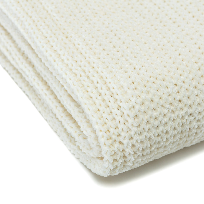 Pearl Off-White Knitted Chenille Throw Blanket 50" x 65"