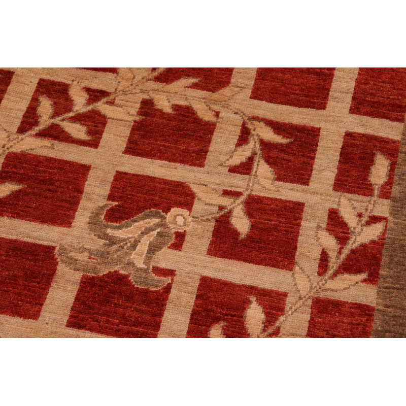 Tapis rouge floral en laine noué à la main 9 pi 8 po x 14 pi 0 po Floral