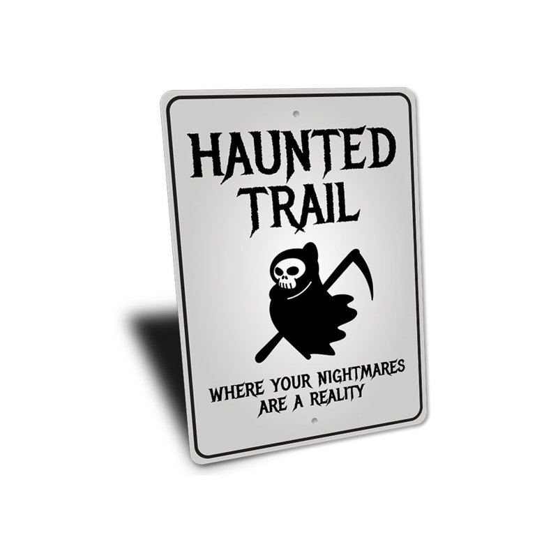 Panneau en aluminium Haunted Trail, H 14 po x l 10 po x P 0,04 po