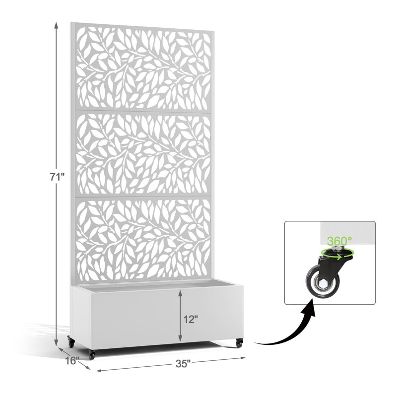 Metal Planter Wall with Trellis and Wheels, Mobile Outdoor Elevated Garden Bed, Dual-Purpose for Privacy Decoration and Planting, with Drainage Holes, for Climbing Plants, Vegetables, and Vining Flowers 