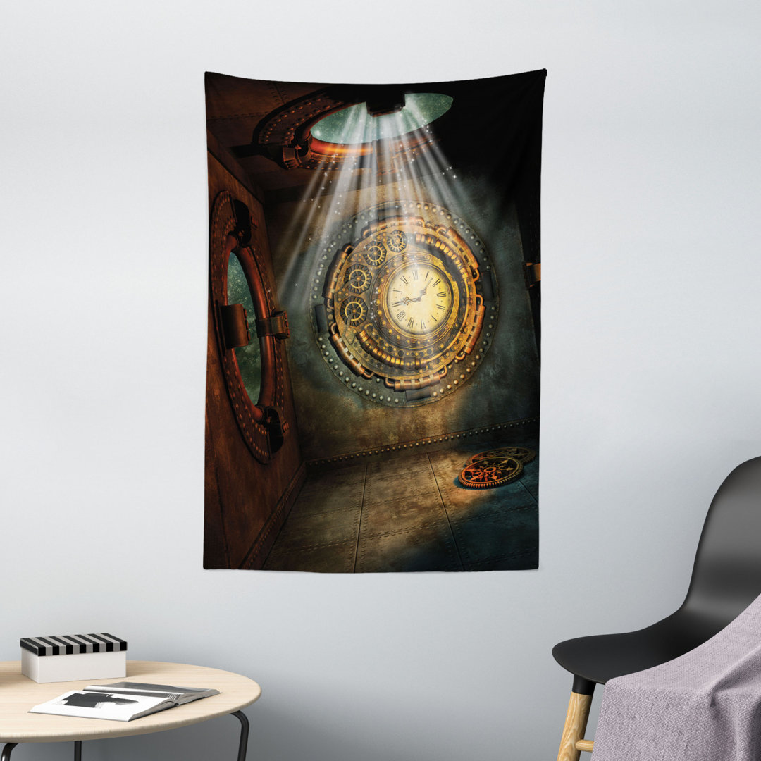 Wandbehang Fantasielandschaft mit Uhr Traumhimmel Strahlen von der Decke Fiktive Kunst