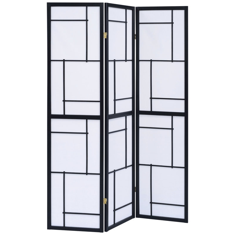 Paravent noir 3 pièces, avec panneaux en papier blanc léger pour plus d'intimité et doux, décor en bois d'hévéa