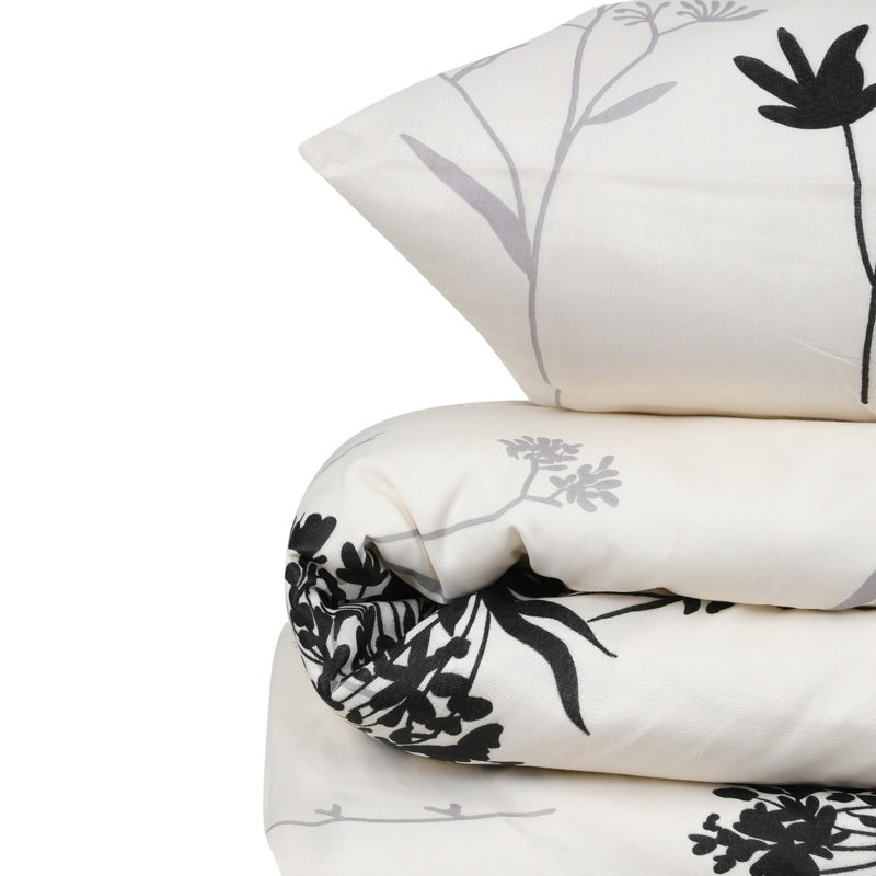 Premium Single Quilt Cover Set, 100% Cotton Blend (65% Cotton / 35% Polyester), Duvet Cover 55.1 x 78.7 inches & Pillowcase 23.6 x 23.6 inches | Machine Washable, Elegant Grey, Beige & Black Colours, Button Closure