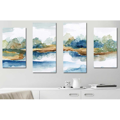 Blue Serenity - ensemble de 4 peintures sur toile tendue