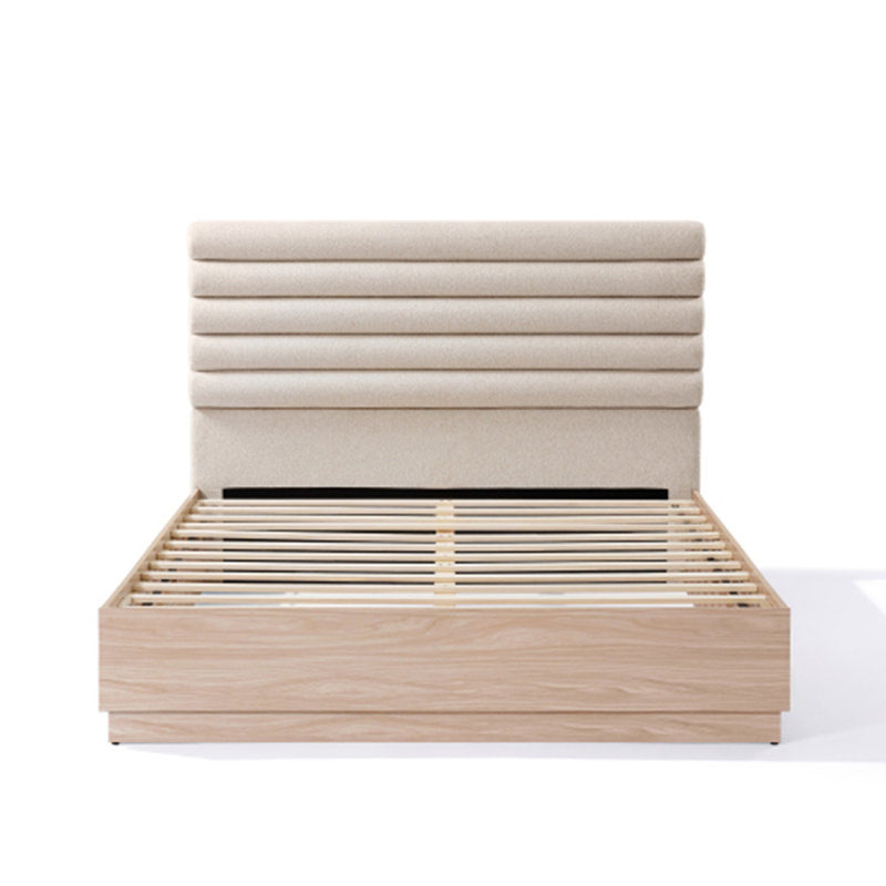 Structure de lit grand en bois avec tête de lit tapissier en tissu Boucle