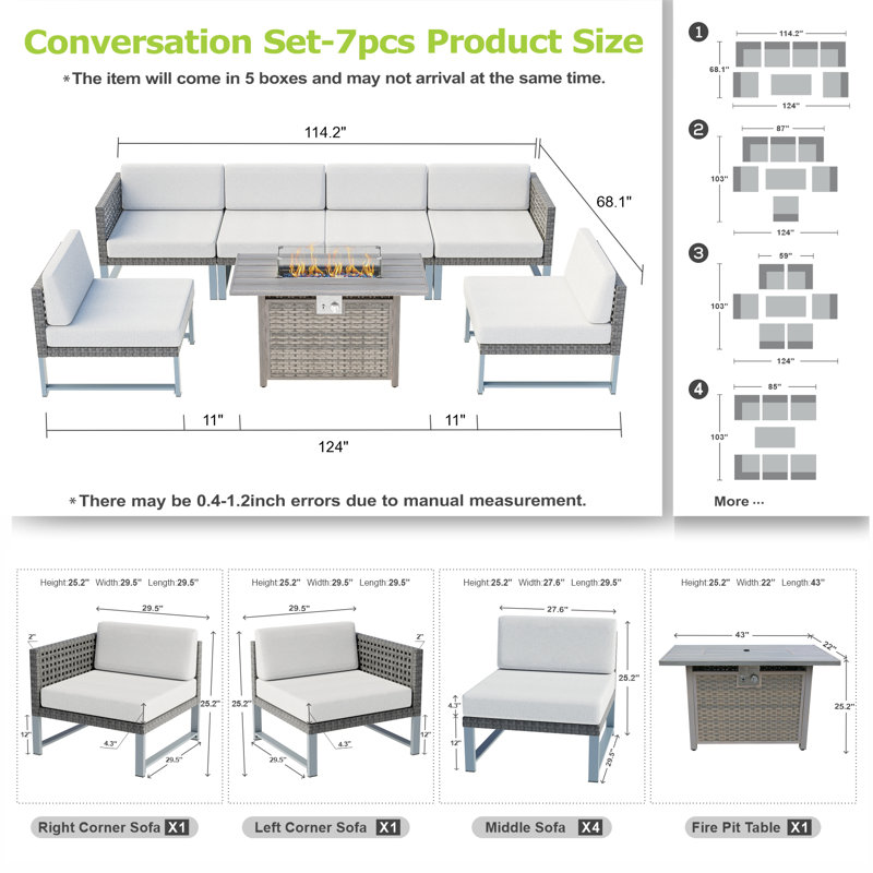 Kamyla Wicker 6 - Person Modular Patio Conversation Sets with Cushions, Black