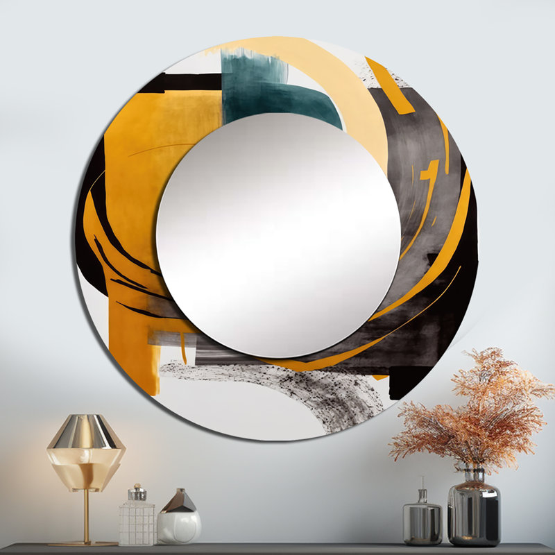 Sibele Modern Green Art Deco IV - miroir mural transitionnel, miroir décoratif rond moderne, impression d'art en métal
