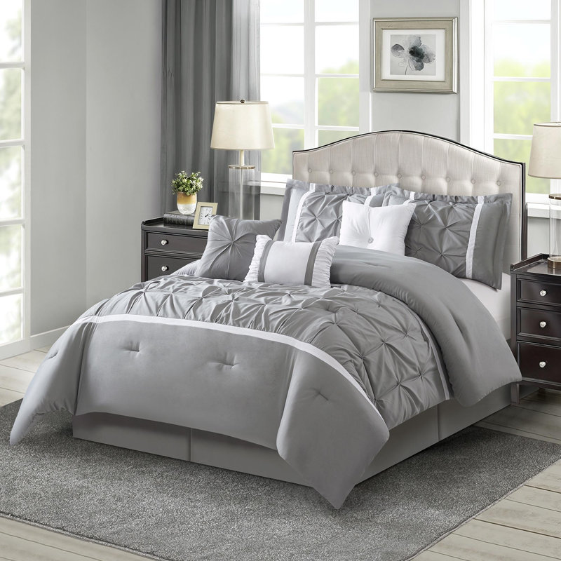 Elena Microfiber 7 Piece Comforter Set, King Comforter + 6 Additional Pieces, Gray