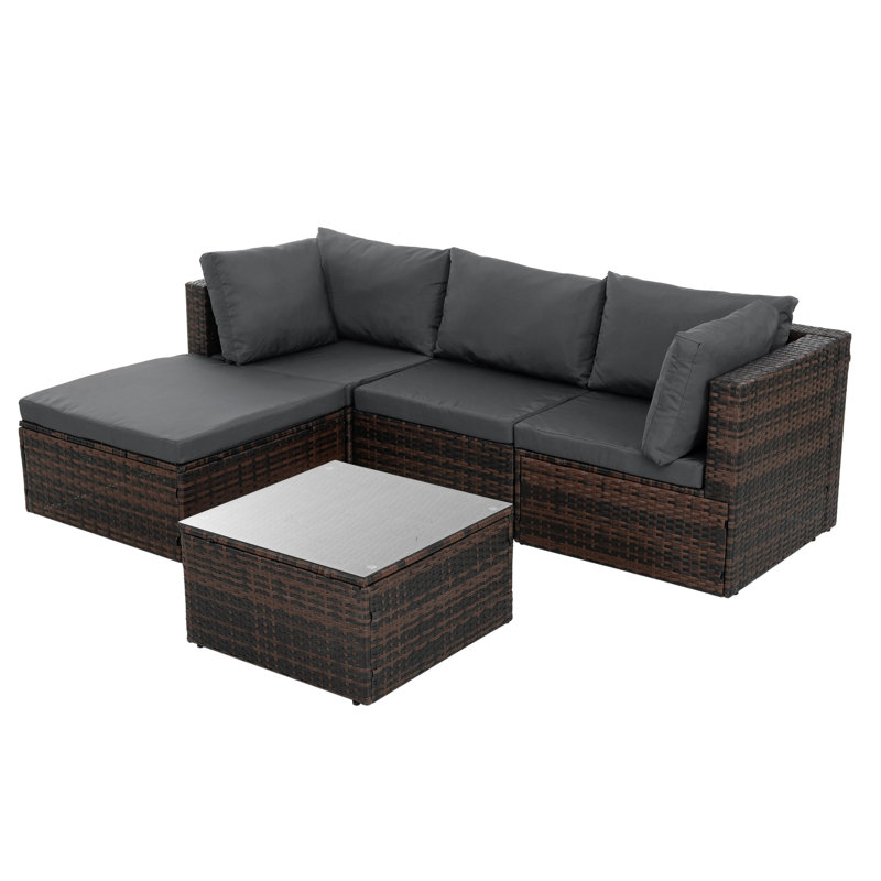 Patio 5 Pe: structure en métal robuste et mobilier de table en verre trempé avec housse en tissu imperméable