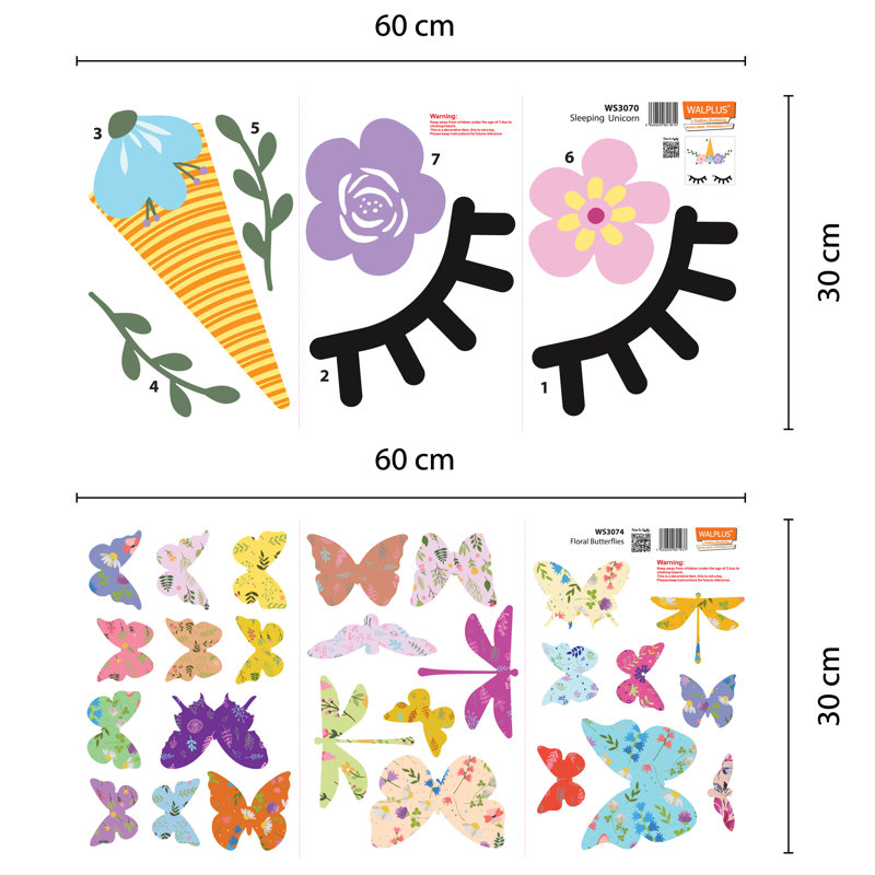 Décalcomanie murale en licorne avec papillons