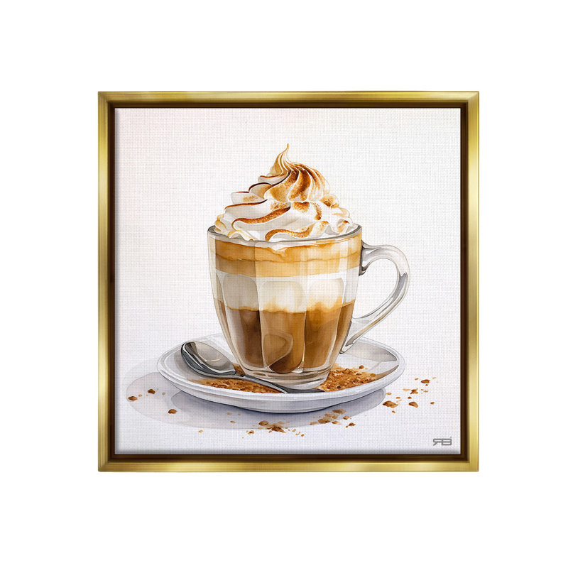 «Café Dessert Latte» sur toile, H 25 po x l 25 po, Cadre flottant métallique doré