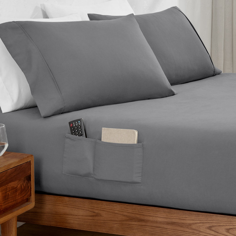 Drap-housse à double poche, Gris , Drap-housse de taille très grand