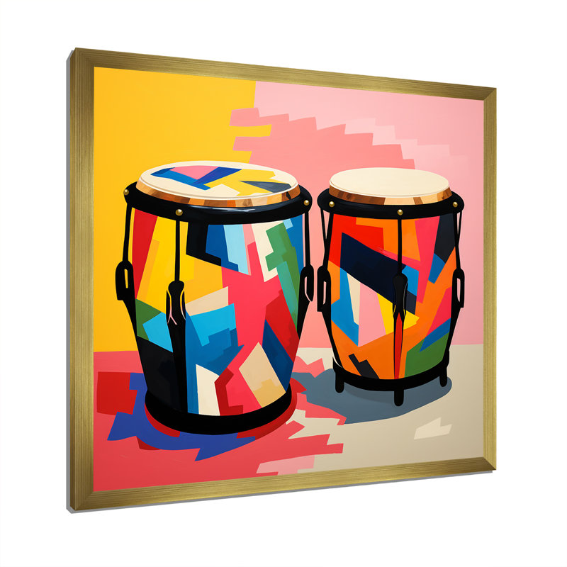 «Mexico Drums Music Instruments III - Fruits», art mural, Cadre doré simple, H 30 po x l 30 po x P 1,5 po