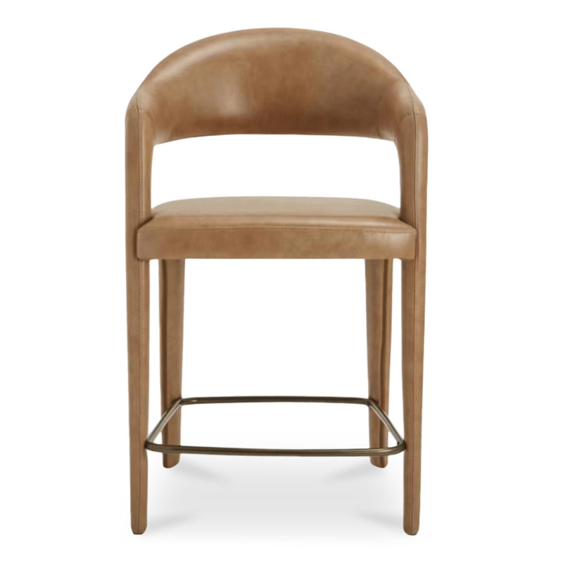 Martens Upholstered Stool, Brown Genuine Leather, Counter Stool (26.4" Seat Height)