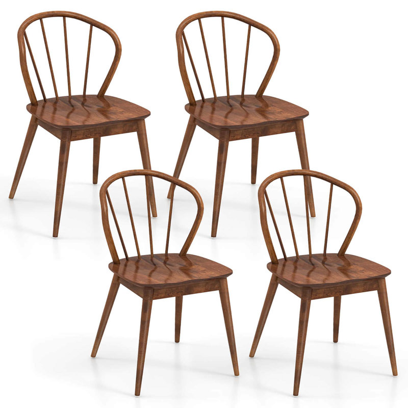 Wooden Dining Chair With High Spindle Back Rubber Wood Legs Wide Seat, 4