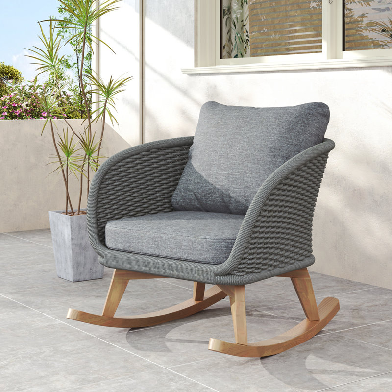 Contemporary Minimalist Wicker Rocking Chair, Gray
