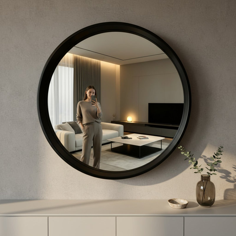 Metal Round Mirror, Matte Black