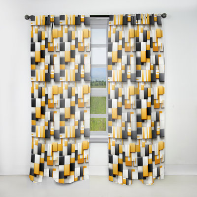 Blocs géométriques jaunes et gris Harmony II - Rideau en velours moderne - obscurcissant - 1 panneau