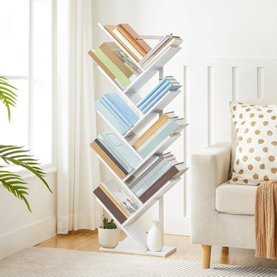Bibliothèque à 9 niveaux en forme d'arbre, support de rangement sur pied en bois pour livres, CD et décor, idéal pour le salon, le bureau personnel ou la chambre à coucher