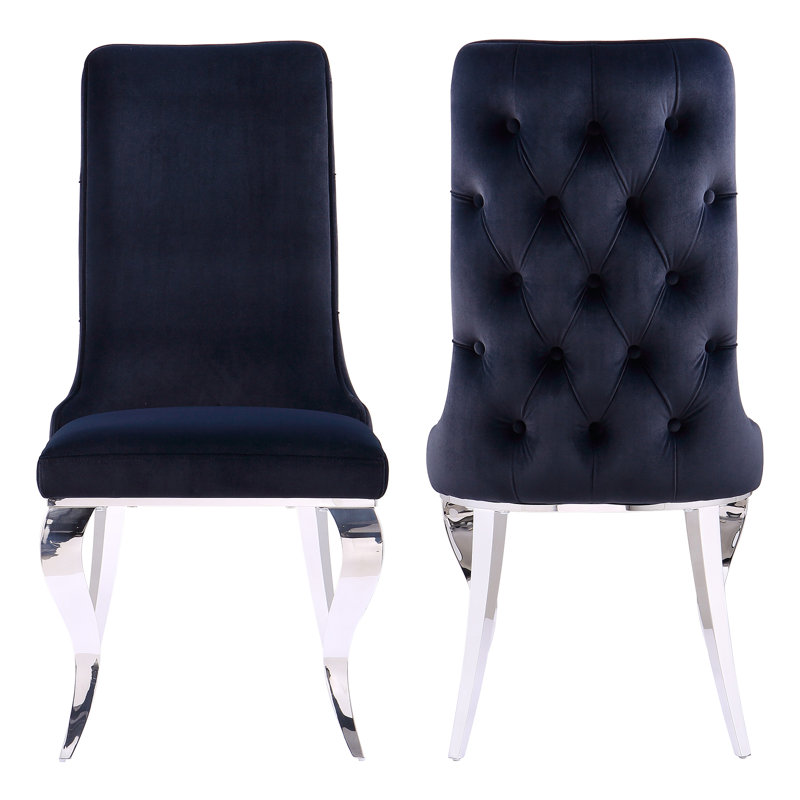 Hasnat 20.1'' H Tufted Upholstered Side Chair, Silver, Black