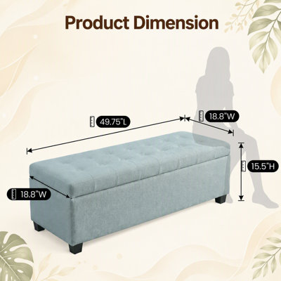 Storage Ottoman, Storage Bench, Tufted Entryway Bedroom Bench, 49.75Inches, Hinges Easy Lid Operation, Wooden Legs, Polyester fabric, Loads 300 lb,Baby Blue