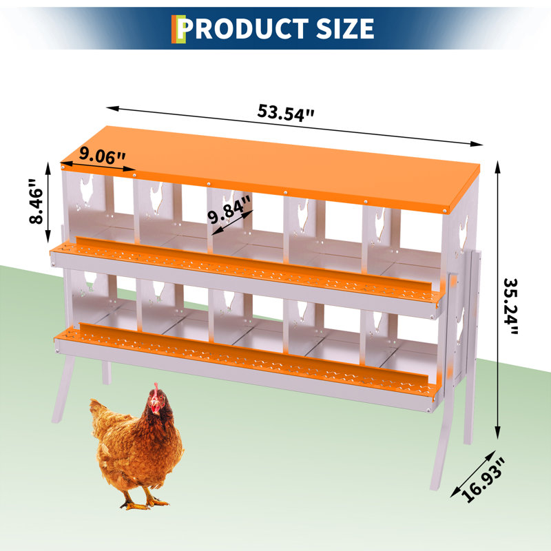 Metal Chicken Nesting Box for Laying Eggs, 35.24" H x 53.54" W x 16.93" D, Orange