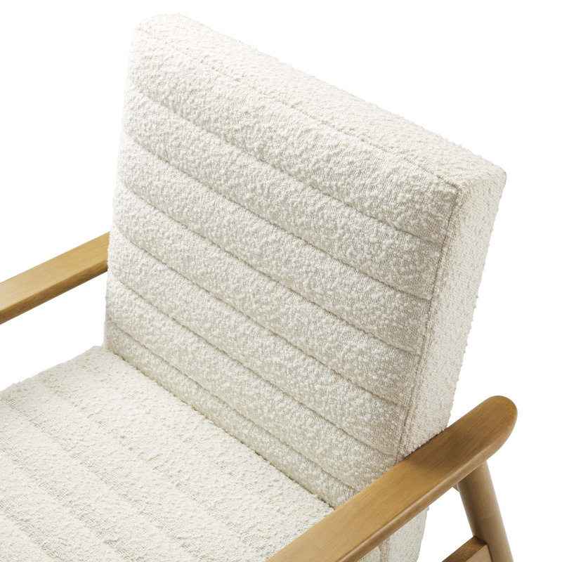 Fauteuil d'appoint en tissu Jensen Boucle, Mélange de polyester ivoire, Bois de chêne