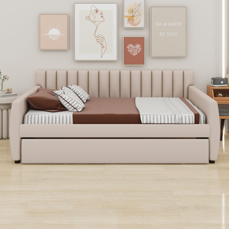 Lit de jour rembourré avec couchette, Beige