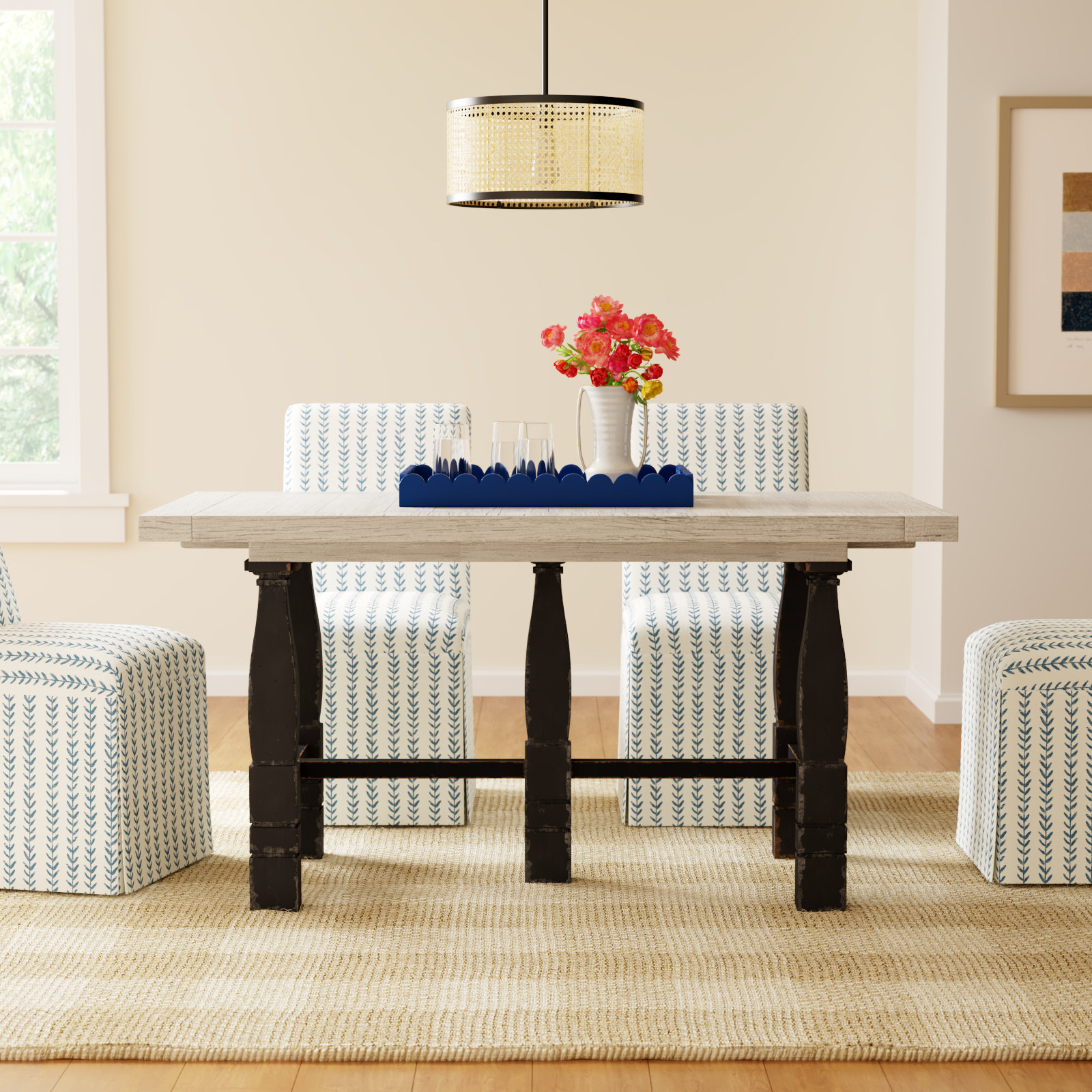 CiaoBella Dining Table, Flaky White Top/Black Base