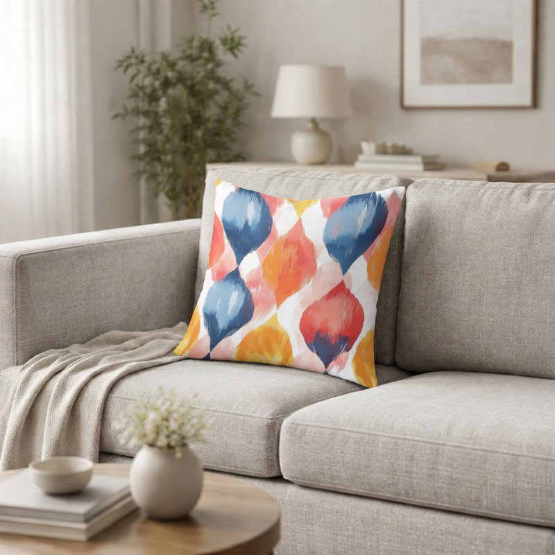 Coussin décoratif moderne Modern - coussin scandinave bleu et orange, H 16 po x l 16 po