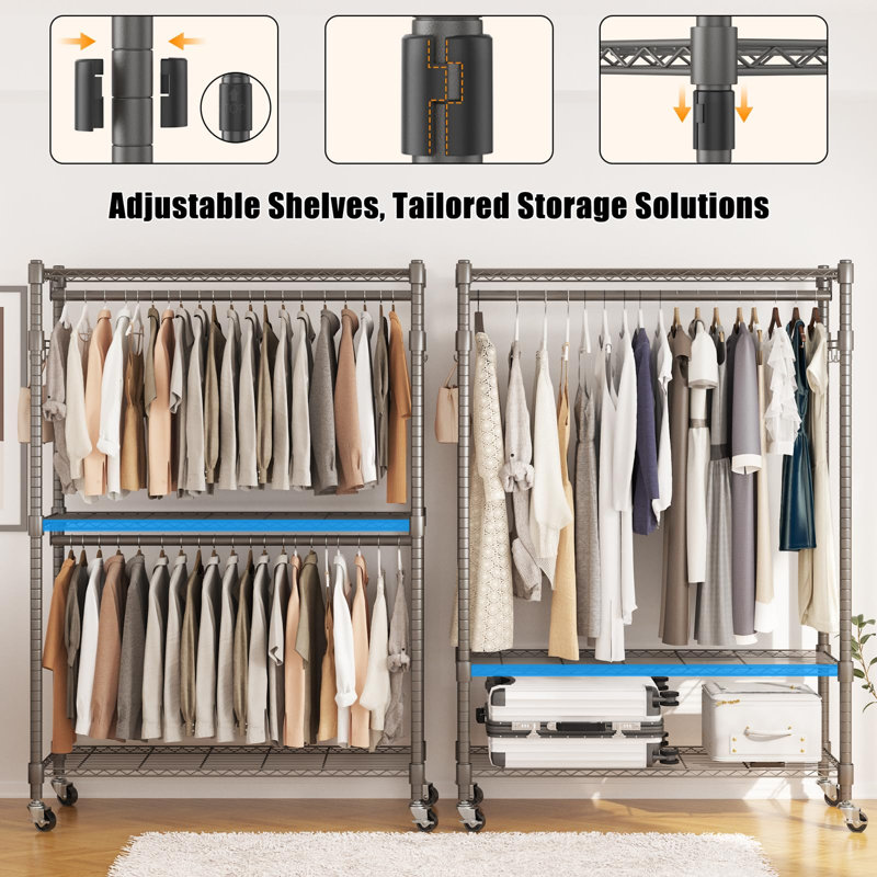 Gerodi 90cm W Rolling Clothes Rack, Grey
