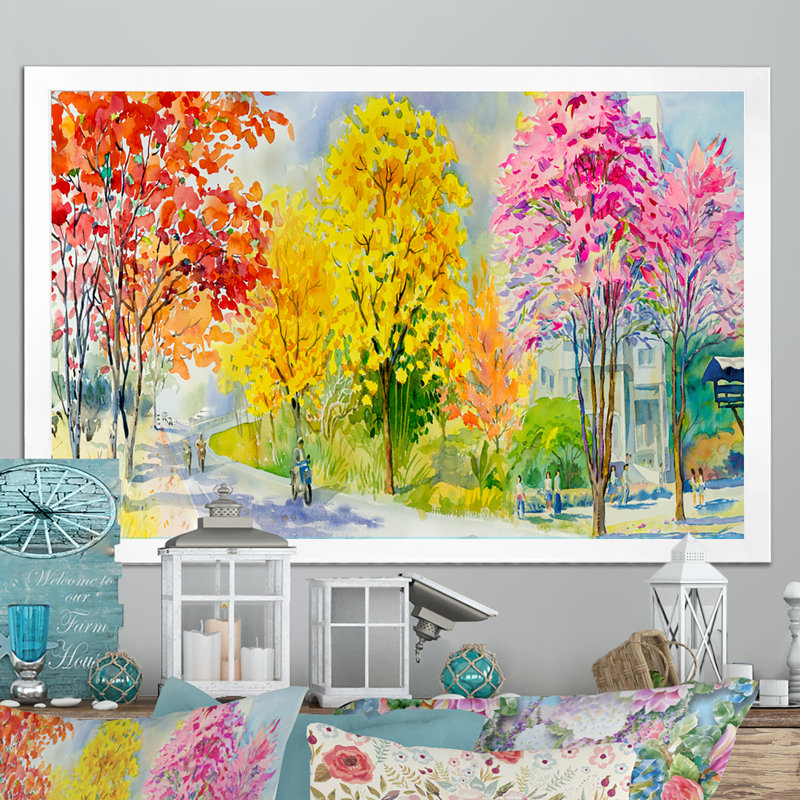 «Path To Four Season Trees», reproduction encadrée sur toile, H 24 po x l 36 po x P 1 po, Cadre photo blanc