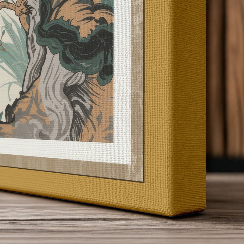 Branches in Bloom Japandi - Wrapped Canvas, 36x24 - 91.4 x 61.0 cm, Ochre Border