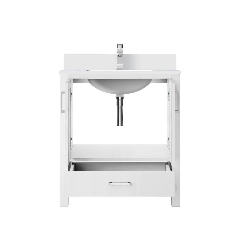 Ensemble de meuble-lavabo simple 30 po Jacques, Blanc, Marbre de culture blanc