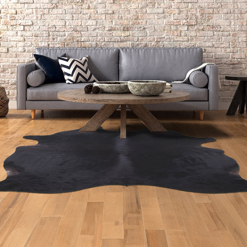 Tapis en cuir de vache noir personnalisé, Nouveauté 5 pi 8 po x 6 pi 7 po