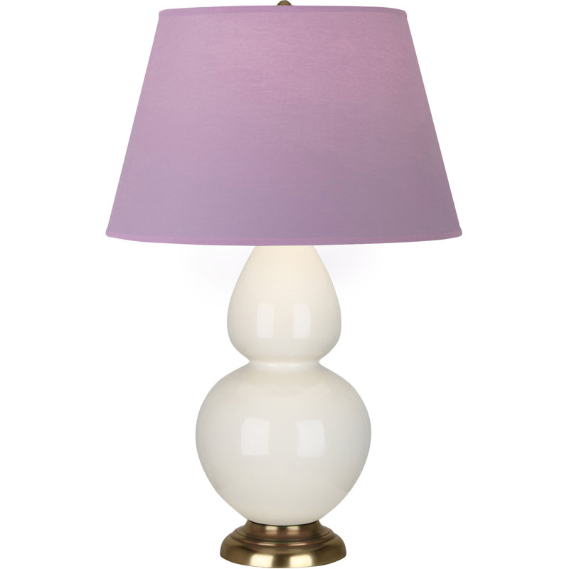 Lampe de table double gourde en céramique, Lavande / prune, Os verni / laiton, Laiton